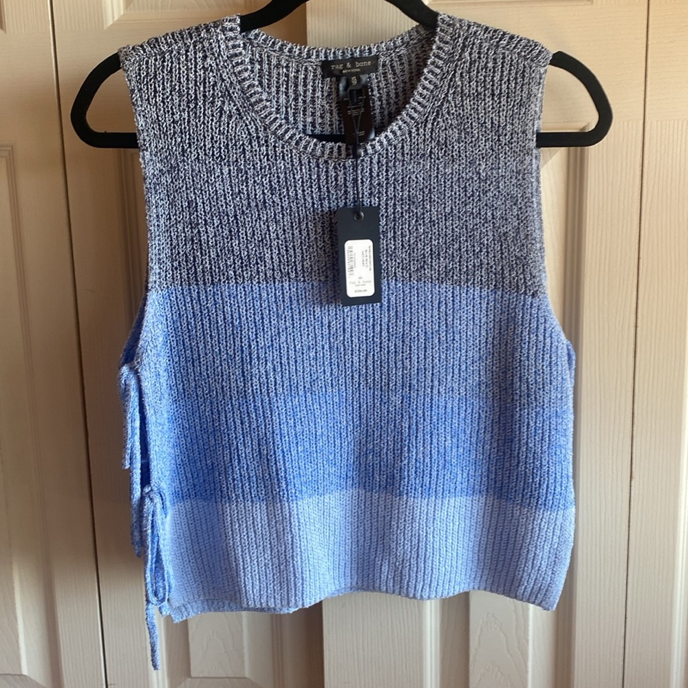 Rag & Bone NWT Kati Stripe Side Tie Sleeveless Cotton Blend Knit Sweater - Picture 8 of 13